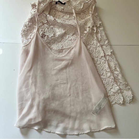 Zara Basic Guipure Lace Top Blouse Short Sleeve Lined Tank Top Floral Pink Sz XS - Picture 14 of 14